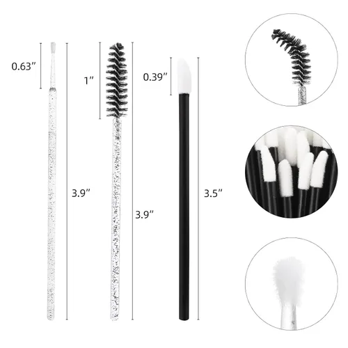 Vista 2 de Kit de suministros de extensión de pestañas de 1500 piezas, 500 varitas de rímel, 500 cepillos de labios, 500 micro hisopos negros, cepillos