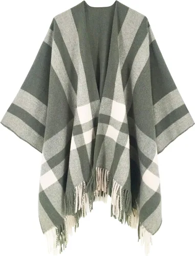 Vista 78 de Moss Rose Chal de viaje para mujer, capa tipo poncho de frente abierto para otoño e invierno