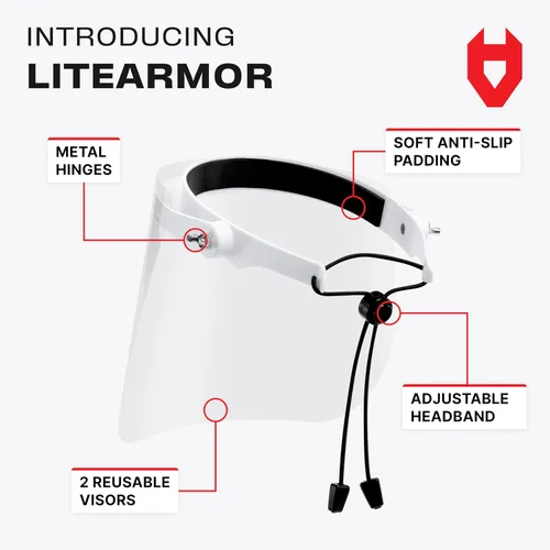 Vista 9 de NoCry Máscara de protección facial con diadema ajustable y 2 viseras de plástico reutilizables — Diseño abatible con bisagras de metal duraderas