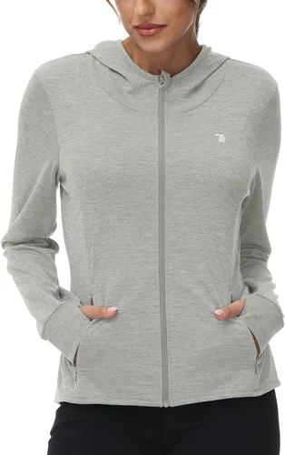 Vista 38 de TBMPOY Chaquetas con capucha y protección solar UPF 50+ para mujer, ligeras, de manga larga, para senderismo, exteriores, con cremallera completa