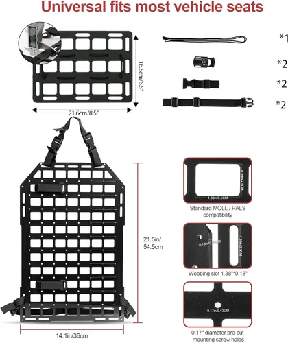 Vista 6 de Paneles rígidos Molle para vehículos + panel de reposacabezas Molle universal táctico Molle panel trasero organizador modular de almacenamiento