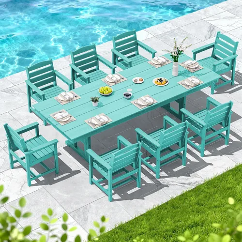 Vista 8 de SERWALL Outdoor 84" HDPE Rectangular Dining Table for 6-8,All-Weather,Aruba