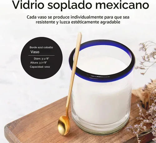 Vista 2 de Vasos de 10 onzas con borde azul cobalto (juego de 6), vidrio reciclado, sin plomo, sin toxinas (Tumbler)