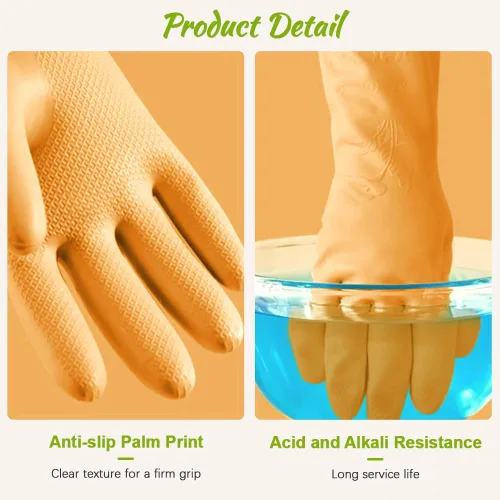 Vista 3 de 2 pares de guantes de goma para lavar platos, reutilizables, sin látex, guantes de cocina con forro de algodón, guantes antideslizantes e
