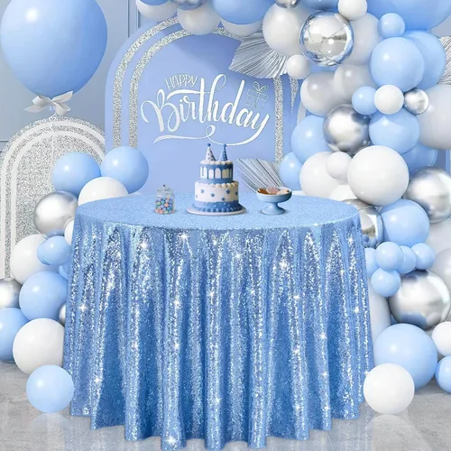 Vista 46 de B-COOL Mantel de lentejuelas con brillo para mesas, color azul bebé, mantel de lentejuelas para decoración de mesas, para bodas, Navidad