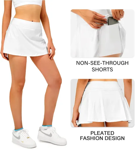 Vista 5 de Stelle Falda de tenis plisada para mujer, falda pantalón de golf de cintura alta con bolsillos internos, pantalones cortos atléticos para deportes