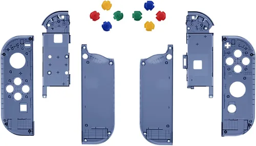 Vista 2 de eXtremeRate Carcasa para mando de mano Joycon azul océano profundo transparente con botones coloridos, carcasa de repuesto para Nintendo Switch &