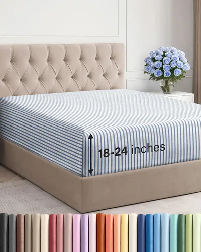 Vista 146 de Sábana bajera ajustable extra profunda Twin XL – Sábana bajera individual de lujo de hotel solamente – Se adapta fácilmente a colchones de 18 a 24