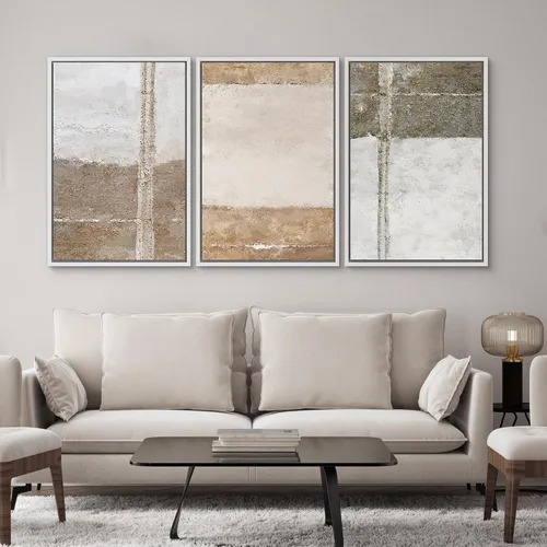 Vista 401 de SIGNWIN Lienzo enmarcado para pared, juego de arte neutro de bosque brumoso, ilustraciones en tono tierra, arte moderno, decorativo, bohemio