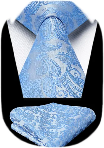Vista 123 de HISDERN Corbatas para hombre, corbata de cachemira y bolsillo cuadrado tejido clásico floral para hombre, corbata de fiesta de boda