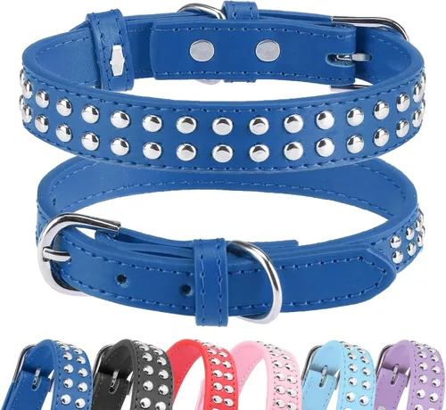 Vista 9 de BINGPET Collar de cuero para perro, cuello con tachuelas, cuello ajustable