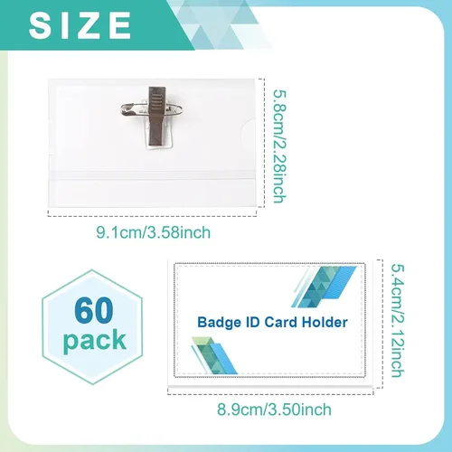 Vista 2 de Anjmd Paquete de 60 portatarjetas de identificación con clips combinados horizontales estilo pin para tarjetas de identificación con insertos