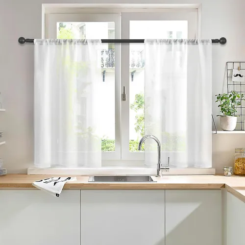 Vista 41 de MRTREES Cortinas transparentes de Aqua Blue, para cocina, de 36 pulgadas de longitud, cortinas transparentes de gasa con filtro de luz, cortinas
