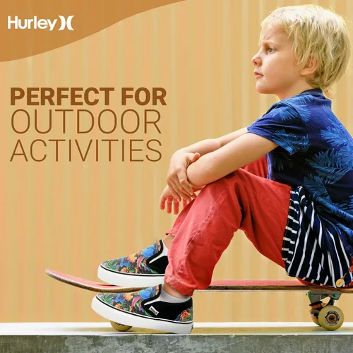 Vista 7 de Hurley Zapatos deportivos de lona sin cordones para niños, zapatos deportivos de corte bajo para niños y niñas, tenis casuales