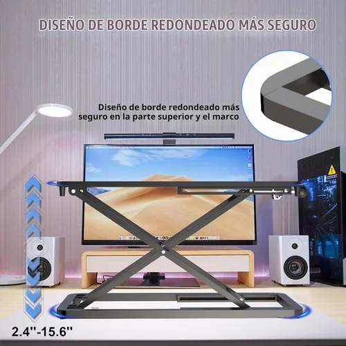 Vista 3 de Elevador de teclado para escritorio: convertidor de escritorio de pie ajustable de 23.6 pulgadas, elevador de mesa para estar de pie, elevador