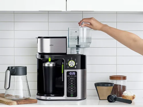 Vista 9 de Braun Cafetera multiservicio de 7 tamaños programables de preparación / 3 fortalezas + café helado y agua caliente para té, jarra de vidrio