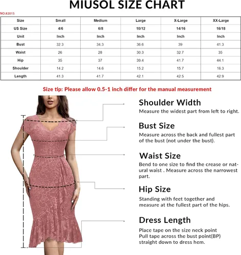 Vista 5 de Miusol Vestido de cóctel con volantes y encaje floral vintage con cuello en V para mujer