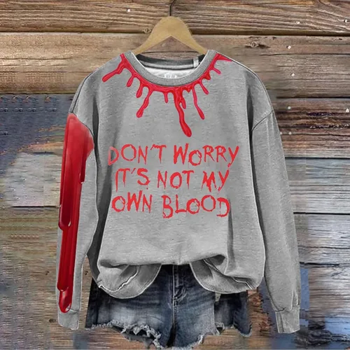Vista 3 de ZJHANHGKK Women's Fashion Round Neck Casual Letter Blood Print Long Sleeve Top Sweatshirt Ladies Sweat Outfit