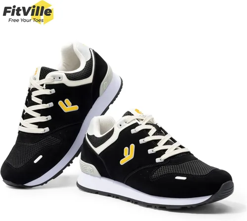 Vista 4 de FitVille Tenis clásicos anchos para hombre, zapatos de correr retro extra anchos, ligeros, transpirables, cruzados, para aliviar el dolor de pies