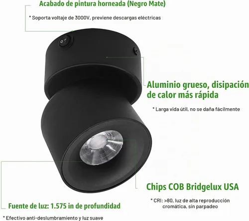 Vista 6 de Paquete de 2 Focos LED COB de Techo Downlight de 12V con Interruptor, Montaje en Superficie 330° Ajustable Regulable Luz de Pared para RV Lámpara