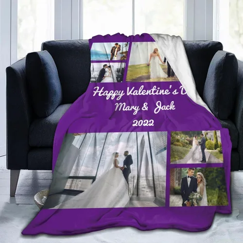 Vista 8 de HooSo Manta Personalizada para Cama con Fotos y Texto, Mantas Personalizadas con Collage de Fotos para Regalo de Cumpleaños Familiar y Boda, Collage