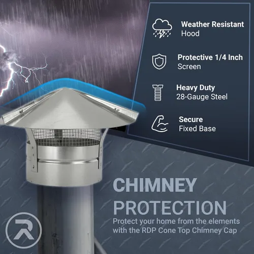 Vista 4 de Tapa de chimenea con cono galvanizado y rejilla RDP de 4 pulgadas