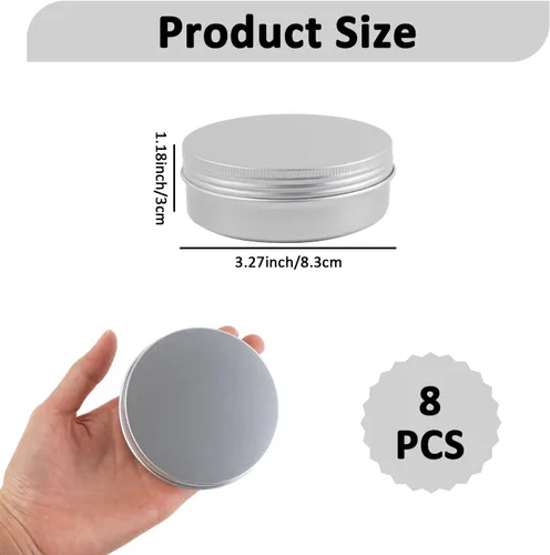 Vista 3 de 8 latas de aluminio redondas vacías con tapas de 4 onzas, color plateado Plata