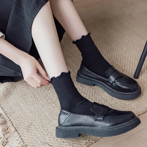 Vista 3 de Mcool Mary Calcetines para mujer, con volantes, estilo casual, transpirables, de punto, de algodón, con volantes, paquete de 6