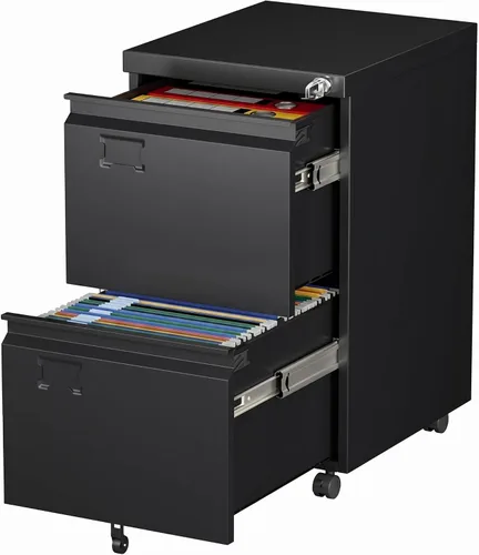 Vista 18 de METAN - Archivador de 2 cajones con cerradura, móvil para debajo del escritorio, archivador para oficina tamaño legal/carta, totalmente ensamblado