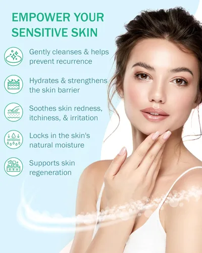 Vista 5 de Eczema Cream Gel de baño para piel sensible para mujeres y hombres, gel de baño hidratante con calostro y avena coloidal, limpiador suave para piel