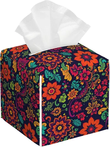Vista 16 de Caja de pañuelos con diseño floral de amapola marrón con acuarela, diseño de flores abstractas de cuero, soporte decorativo para caja de papel