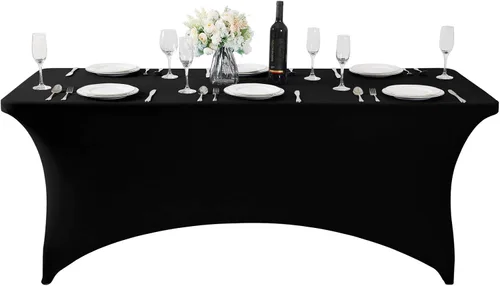 Vista 3 de SuperO - Paquete de 2 manteles de elastano impermeables para mesas de 6 pies, mantel elástico universal ajustable para fiestas, banquetes, bodas