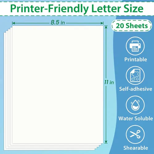 Vista 2 de NATURALABEL 20 piezas de papel soluble en agua de 8.5 x 11 pulgadas para bordar, estabilizador adhesivo imprimible y lavado, para coser a mano y a