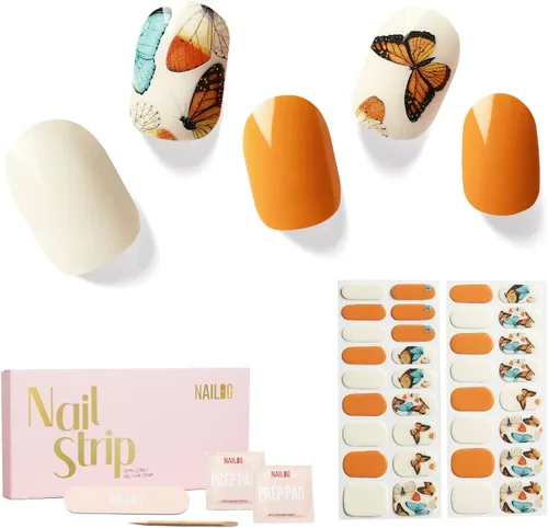 Vista 14 de NAILOG - Tiras de uñas de gel semicuradas 34 piezas Compra 2 y obtén 1 lámpara ultravioleta Calcomanías de esmalte de uñas duraderas con acabado