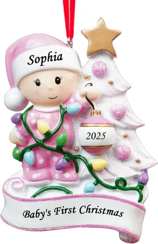 Vista 10 de Adornos Personalizados para la Primera Navidad del Bebé 2025 para Niños - Adornos de Bebé Adornos de Navidad Personalizados para Niños, Adornos Azul