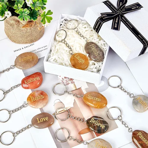 Vista 5 de Taiyin 40 llaveros con cita inspiradora, regalos de piedras motivacionales, llaveros positivos grabados, piedras inspiradoras, regalos