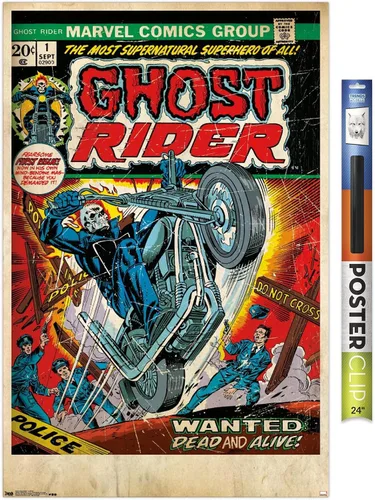 Vista 17 de Trends International Marvel Comics Ghost Rider - Póster de pared con portada #1, 22.4 pulgadas de largo x 14.7 pulgadas, versión enmarcada de madera