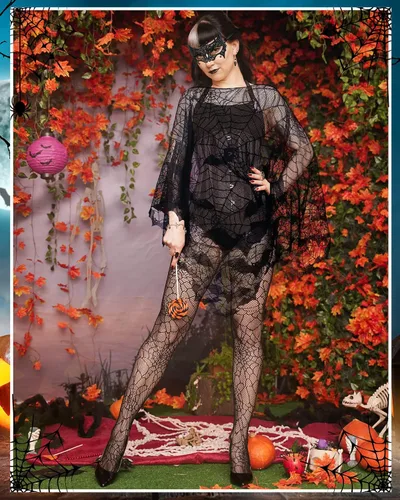 Vista 7 de Jeyiour Poncho de encaje de telaraña para mujer con máscara para Halloween