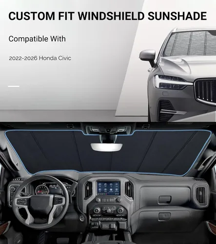 Vista 2 de Pigenius Parasol para parabrisas Honda Civic 2016-2018 (no gira), acabado plateado metálico