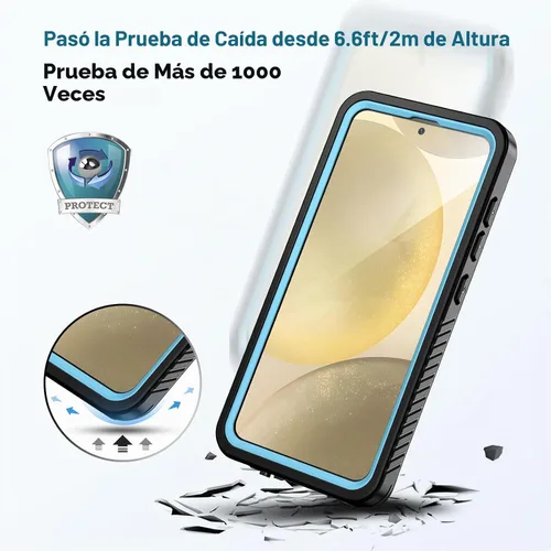 Vista 4 de Lanhiem Funda para teléfono Samsung Galaxy S24+ Plus, IP68 impermeable a prueba de polvo con protector de pantalla integrado, carcasa protectora Azul