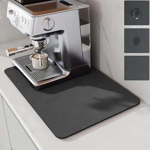 Vista 7 de LIMNUO Tapete de café de goma para ocultar manchas, alfombrilla para cafetera para encimeras, absorbente con respaldo para secado de platos para Gris