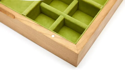 Vista 6 de pandapark Joyero de madera con tapa de vidrio, vitrina de almacenamiento con múltiples compartimentos, marrón nogal (cereza verde)