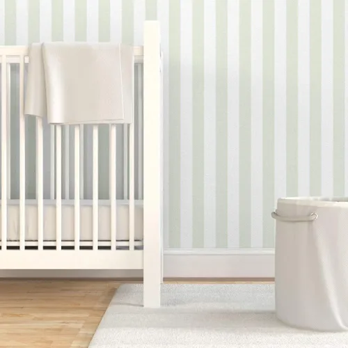 Vista 6 de Spoonflower Papel tapiz para despegar y pegar, diseño de rayas verdes verticales descoloridas, rayas verdes de verano, casa de campo, papel pintado