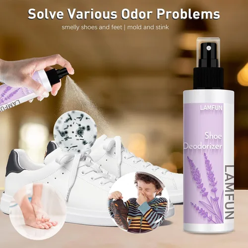 Vista 2 de Eliminador de olores de zapatos, desodorante en aerosol para zapatillas apestosas o pies malolientes, desodorante natural para zapatos y desodorante