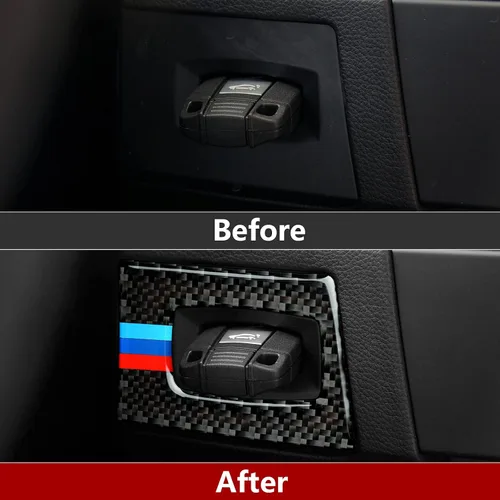 Vista 3 de Calcomanía de fibra de carbono para marco del botón de arranque del motor del coche, cubierta decorativa compatible con BMW E90 E92 E93 2006 2007