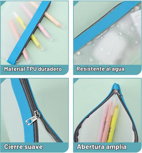 Vista 5 de Mr. Pen - Estuche transparente para lápices, 3 unidades, tonos azules, bolsas para lápices, estuche de maquillaje transparente
