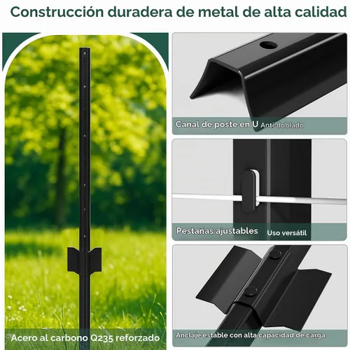 Vista 2 de XYADA Postes de Valla de Servicio Pesado de Metal, Poste en U para Cercado en Jardín, Patio y Alambre Exterior (4 PIES - Paquete de 8)