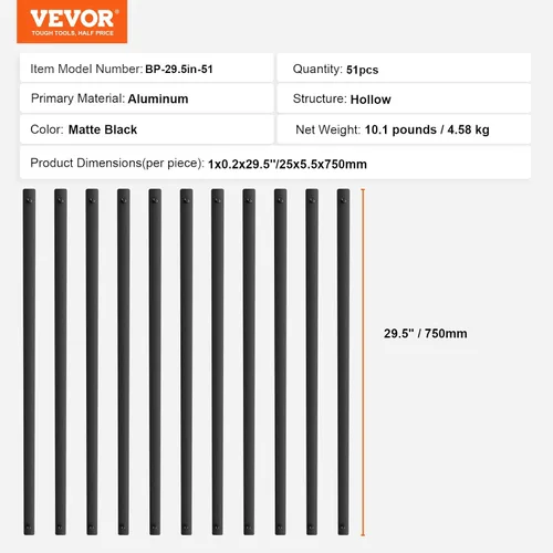 Vista 7 de VEVOR Balaustres de metal para escaleras, 29.5 x 1 pulgadas, husillos decorativos de barandilla de aleación de aluminio plana, paquete de 51