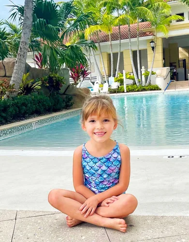 Vista 3 de Funnycokid Trajes de baño de una pieza para niñas con estampado ajustable para playa de 3 a 10 años