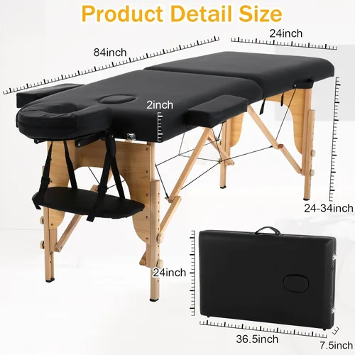 Vista 6 de Mesa de masaje, mesas de masaje portátiles con funda de transporte, cama de spa más suave, mesa de masaje de madera resistente, cama de pestañas